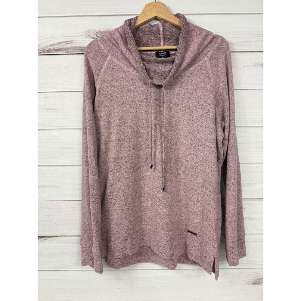 JONES NEW YORK SIGNATURE Women's Pink Heathered Cowl Neck Drawstring Pullover L